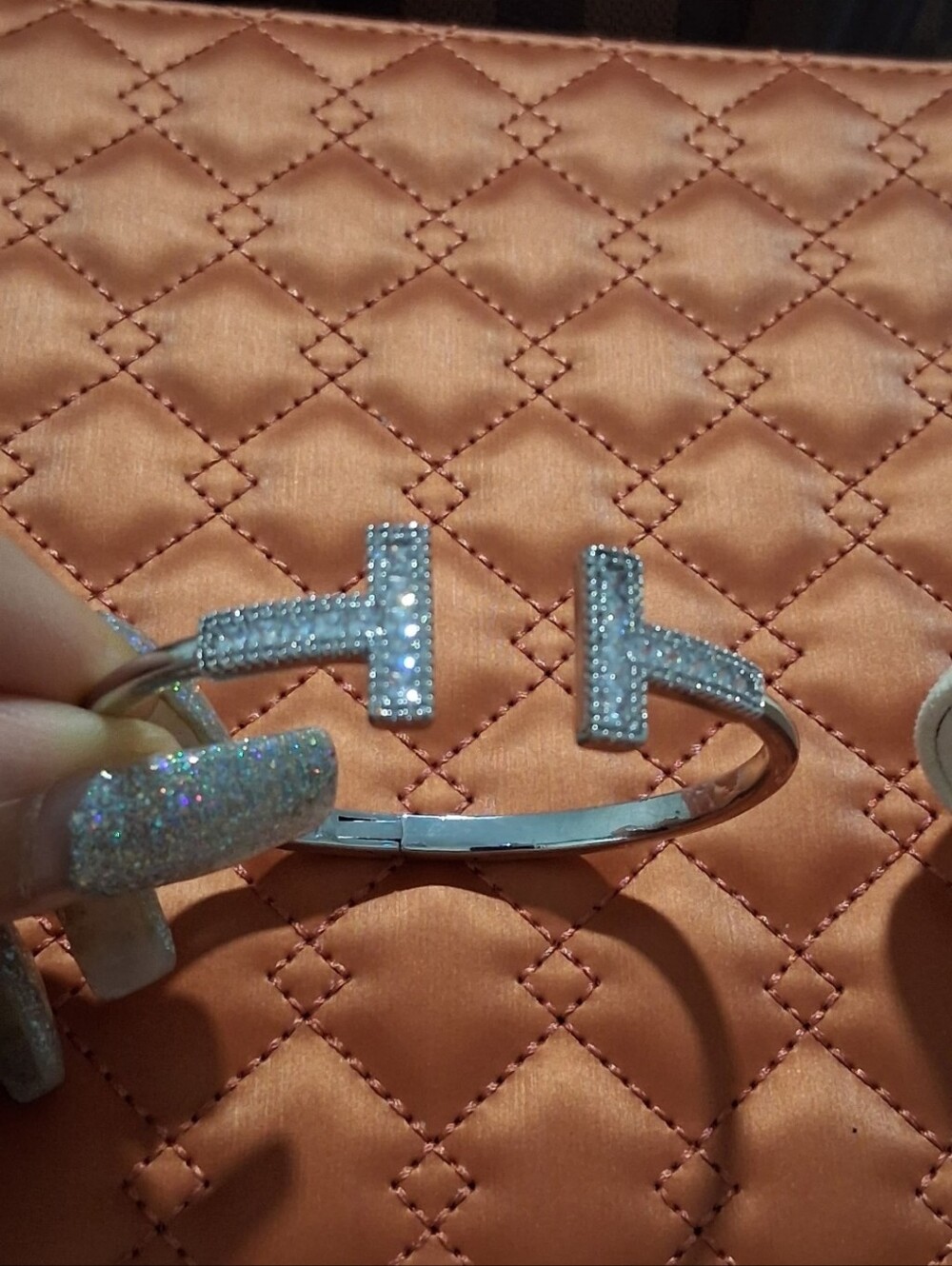 Riveted Rhinedtone Silver T-Cuff Bangle Bracelet